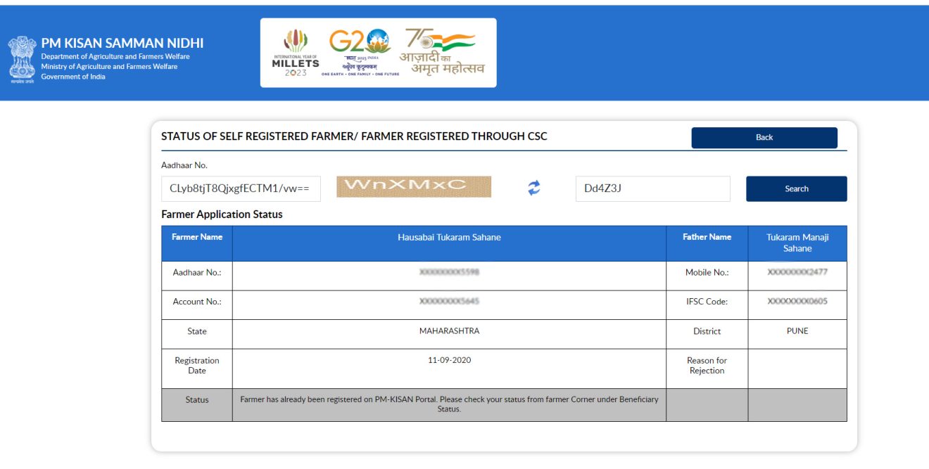 PM Kisan Yojana farmer status